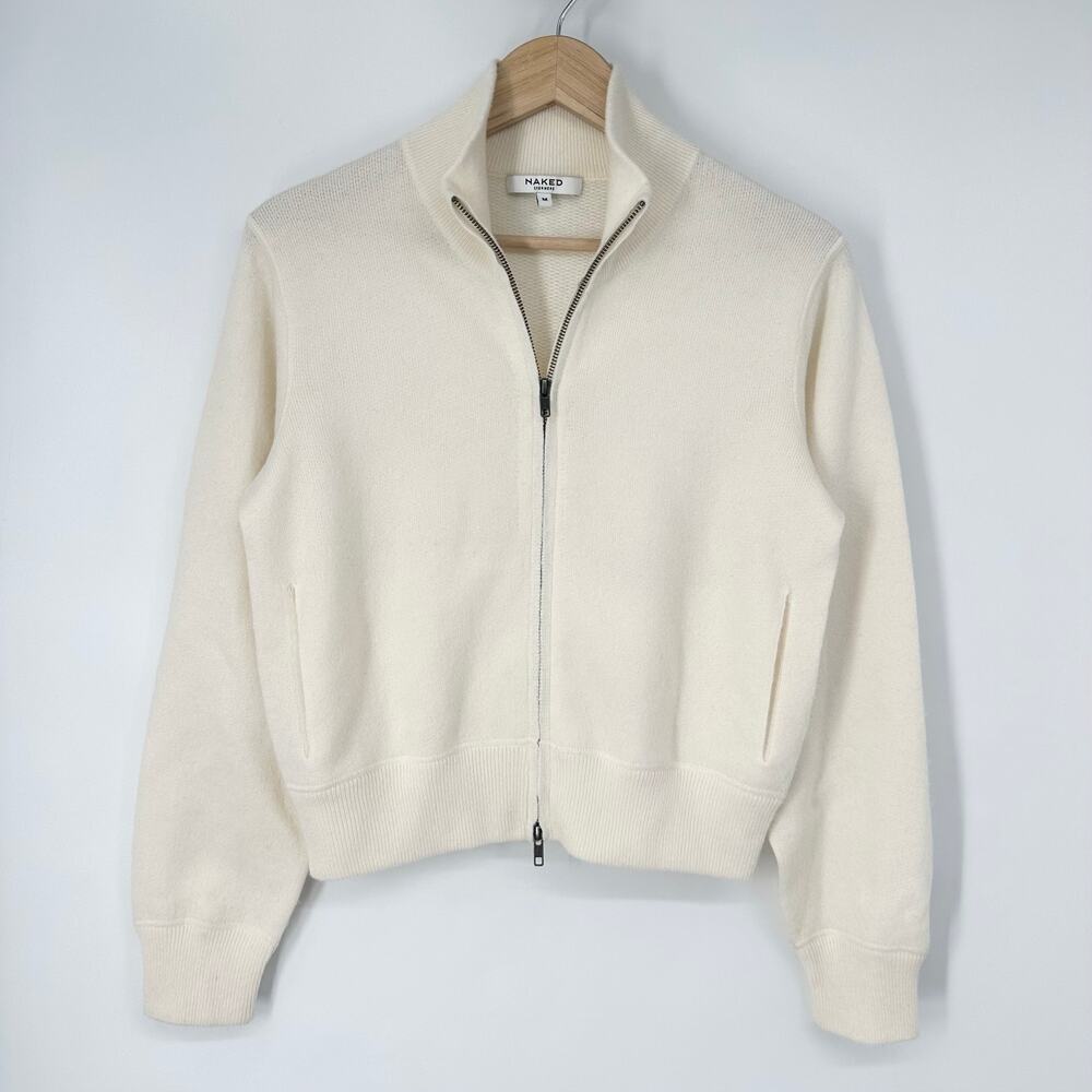 NAKED CASHMERE 100% Cashmere Zip Up Mock Neck Cardigan Sweater White Jacket - Picture 12 of 13